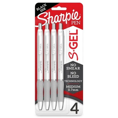 Sharpie S-Gel Pens Medium Point 0.7mm Pearl White Body Black Ink 4 Count - Id...