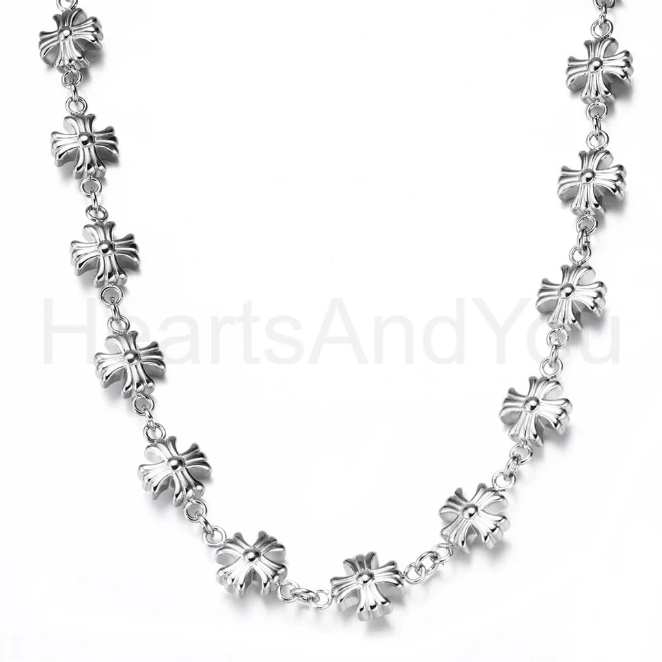 Pewter Cross Chain Link Necklace for Men 14K White Gold Plated - Image 1 of 3