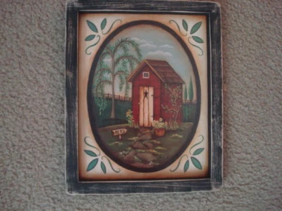  Primitive Country Print **HERS** OUT HOUSE black frame 9"x 11" - Image 1 of 3