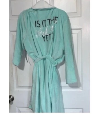 JOE BOXER Aqua IS IT THE WEEKEND YET? Plush Robe Pockets NWT 2X - Image 1 of 4