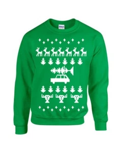 Maglione Brutto Natale Design Auto con Albero sul Tetto Unisex Crew Felpa B116 - Foto 1 di 9
