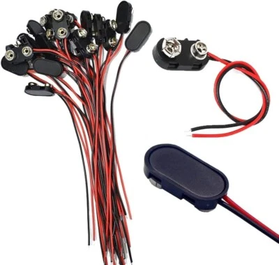 12/30/60 Pcs 9V (9 Volt) Battery Clip Connector w/Leads I-Type Hard Shell Black - Image 1 of 4