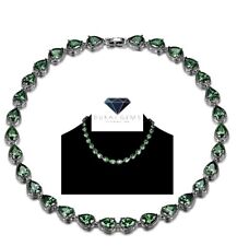 White gold finish green emerald and created diamonds Necklace gift boxed 