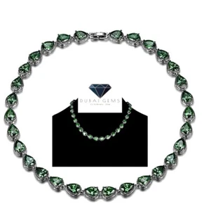 White gold finish green emerald and created diamonds Necklace gift boxed  - Picture 1 of 7