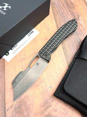 Kansept Cybin Framelock Damascus 3.25" Damascus Titanium Folding Knife K1080A2 - Image 1 of 4