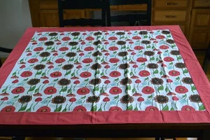 Rot Weiß Köper Tischdecke Blumendruck von Granatapfel 55" Quadrat Schwer - Bild 1 von 7