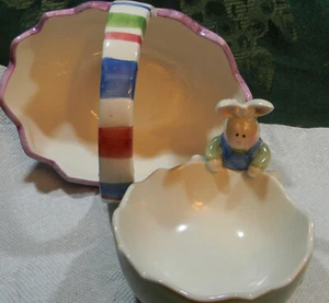 Easter Basket Candy Dish Set Rabbit Bunny Ceramic - Picture 1 of 4
