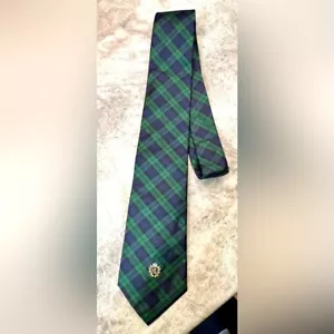 Men’s Ralph Lauren Green and Blue plaid tartan crest silk tie 3 1/2 x 57 EUC - Picture 1 of 9