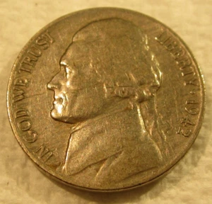 1942 (P) Philadelphia Jefferson Nickel - Type 1 - Circulated - G to VF - Picture 1 of 3