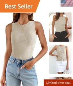 Elegant Sleeveless Ribbed Tank Top for Women - Lightweight Summer Essential - Picture 1 of 11
