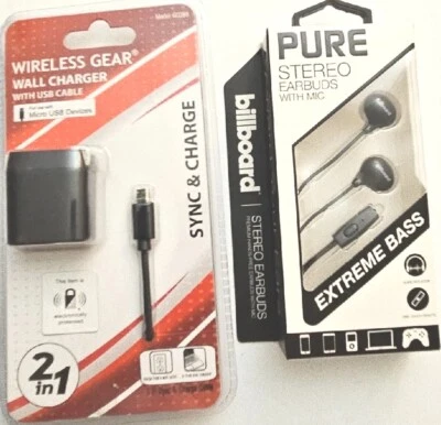 Micro USB Charge Sync Cable Car  Charger Earbuds Mic Stereo Extreme Bass Black - Image 1 of 4