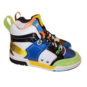Moschino 43 US 10 10.5 Mens Sneakers Streetball High Top Green Blue White Black - Picture 1 of 11