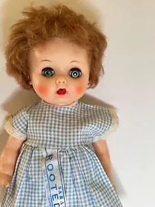Vintage 1950-60s Uneeda 10.5” Vinyl Doll Saran+ Hair Drink Wet Sleep Eyes Dress - Picture 1 of 23