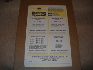 Nuevo de Lote Antiguo 1985 Duncan's Chrysler Plymouth Servicio de Verano Boletín Especial/Volante ¡Raro! - Imagen 1 de 1