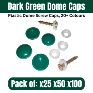 DARK GREEN Plastic Round Dome Cover Screw Cap Cover Protector Packs 25 50 100 - Imagen 1 de 4
