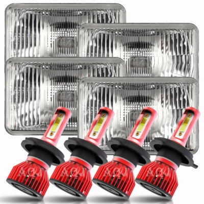 4PCS 4x6" Inch-LED Headlights Hi/Lo Sealed Beam For GMC*V2500-SUBURBAN 1989-1991 - Image 1 of 4