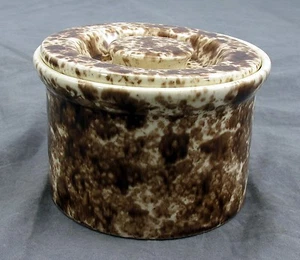 Tarro de caramelo de gres con patrón de manchas marrón y blanco con tapa - Hecho en EE. UU. - Imagen 1 de 7