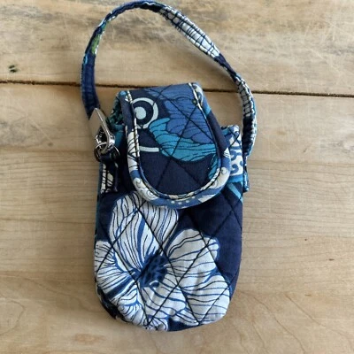 Muñequera de teléfono celular vintage Vera Bradley Mod floral azul tela abatible 4"X3" Foto 1 de 4