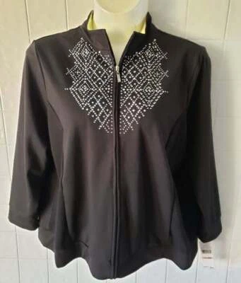 Alfred Dunner Mujer 22W Causal Friday Negro Polar Tachonado Chaqueta Cremallera Sujetador Delantero Foto 1 de 4