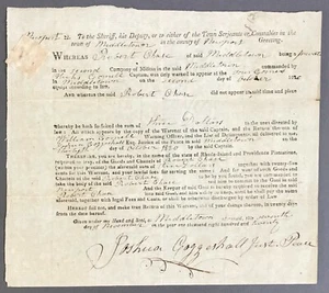 [Rhode Island] gedruckter Milizhaftbefehl gegen Robert Chase 7. November 1820 - Bild 1 von 7