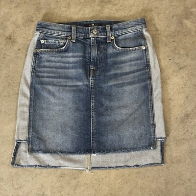 Saia jeans azul feminina 7 For All Mankind tamanho 25 comprimento médio - Imagem 1 de 4