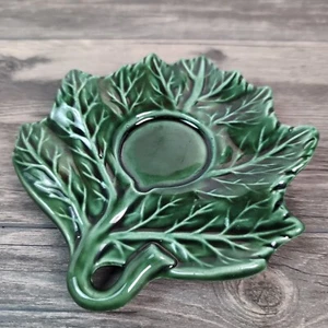 Vtg Molded Holly Candle Holder Bottom Made In USA 7" Glazed Green Christmas - Picture 1 of 8