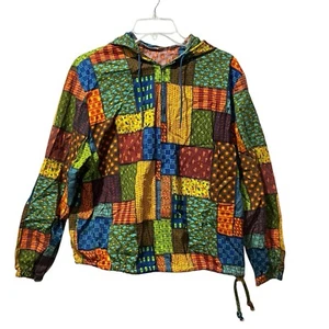 Patchwork hoodie handmade Multicolor 1/2 Zip Women Medium70s Boho Hippie Funky - Picture 1 of 4