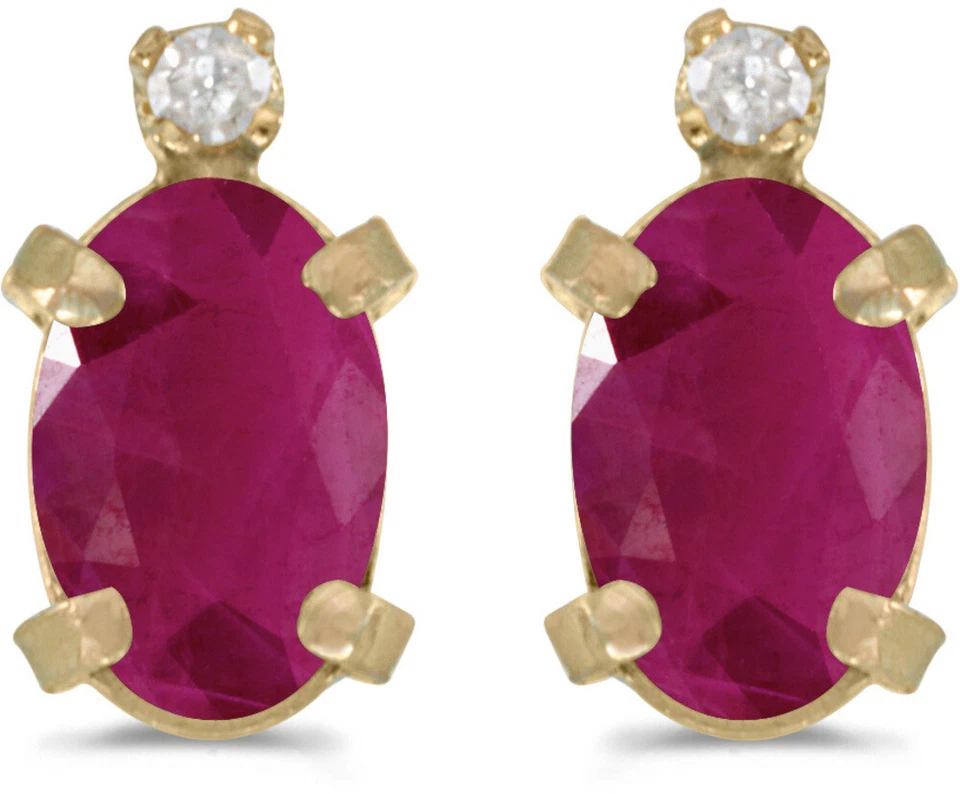 14k Yellow Gold Oval Ruby And Diamond Earrings (CM-E2209X-07) - Image 1 of 1