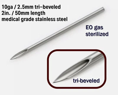 Cualquier cantidad (1+) Agujas Piercing Cuerpo Calibre 10 EO Gas Esterilizado 10g (2,5mm) Foto 1 de 3