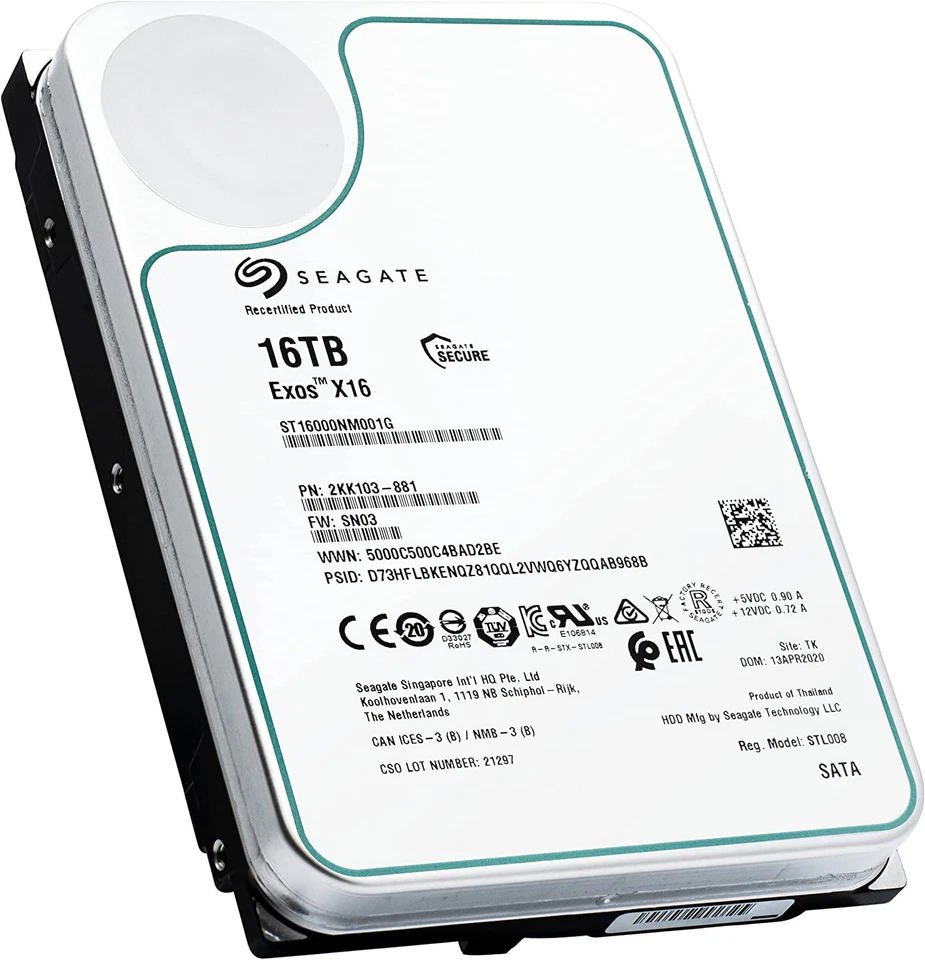 Seagate Exos X16 16TB 256MB 7200rpm 3.5" SATA 6Gb/s Hard Drive - ST16000NM001G - Image 1 of 4