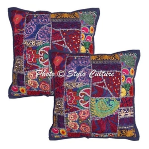Blue Cushion Cover Vintage Gypsy Handmade Indian Ethnic Tribal Hippie Pillow - Picture 1 of 6