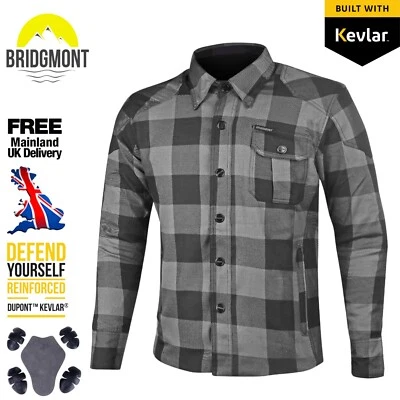 BRIDGMONT Mens Motorcycle Motorbike Flannel Lumberjack Shirt Made With Kevlar CE Armour