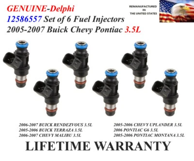 Juego de 6 inyectores de combustible originales Delphi para Chevy Buick Saturn Pontiac 3,5 L V6 Foto 1 de 2