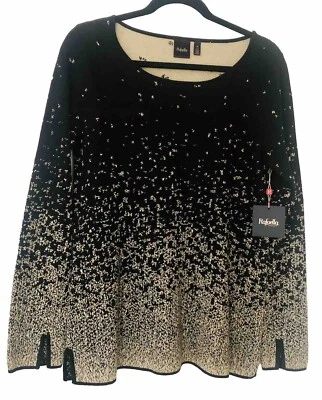 Rafaella Sweater MEDIUM Black Metallic Gold Gradient Pullover NWT $72 Notch Hem - Image 1 of 4