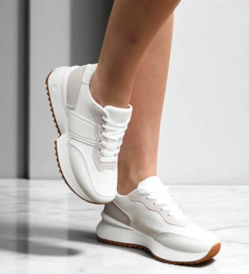 Womens White Casual Fashion Lace Up Sport Comfy Sneakers Trainers Shoes Sizes - Image 1 of 4