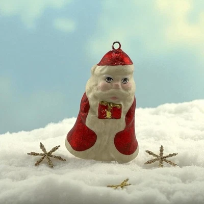 Adorno navideño vintage con forma de campana de Papá Noel papel maché metálico 5 pulgadas Foto 1 de 4