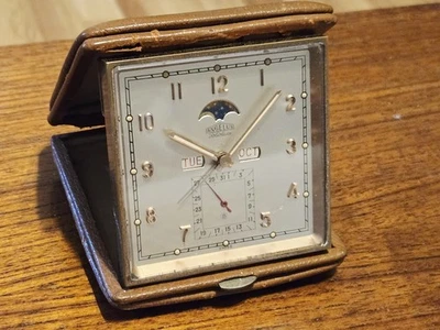 Angelus Foliodate Луна Фаза Календарь Дорожный Будильник Около 1930-40-х - Изображение 1 из 4