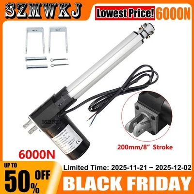 12Volt 8" inch Stroke Linear Actuator 6000N (1320lbs) Max Lift Electric DC Motor - Image 1 of 4