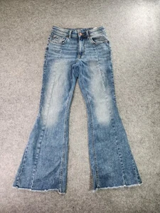 Maurice Edgely Jeans Womens 10 High Rise Flare Raw Hem Denim Blue Medium Wash - Picture 1 of 12
