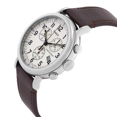 NEW TIMEX  TW2T21000VQ STANDARD CHRONOGRAPH CREAM DIAL LEATHER QUARTZ STEEL 41MM - Image 1 of 4