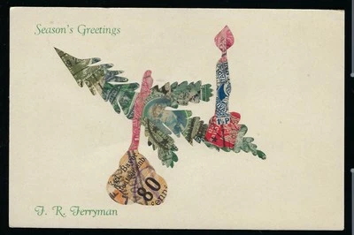 1939 SEASON'S GREETING'S F.R. FERRYMAN STAMP CARD PHOTO IS MADE OF STAMPS - Image 1 of 2