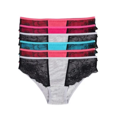 ETAOLINE 6 Pack Womens Cotton Knickers Underwear Ladies Sexy Lace Trim Bikini Briefs