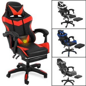 Gaming Chair Leather Recliner With Massage Function & Foot Stool Adjustable 360° - Picture 1 of 40