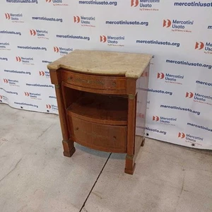 Comodino Antico Stile Impero Legno Intarsiato Marmo Italia XX Secolo Originale - Imagen 1 de 6