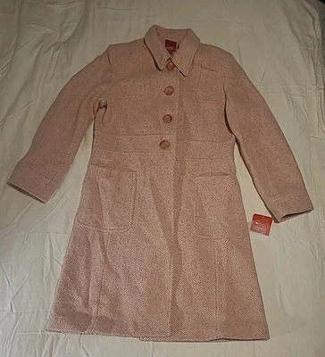 Gabardina vintage Esprit lana rosa blanco tweed espiga XL Preppy Peacoat  Foto 1 de 4