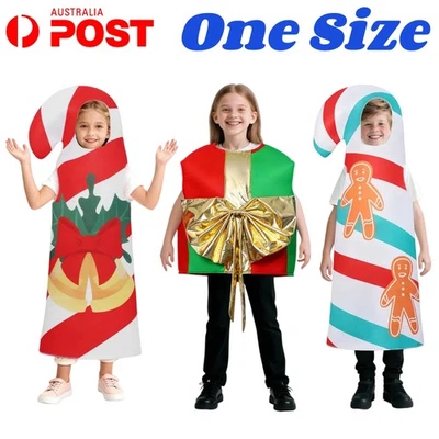 Niños Navidad Bastón de Caramelo Caja de Regalo Disfraz Juegos con disfraces Fiesta de Navidad Juego de Rol Mono Foto 1 de 4