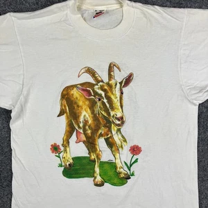 Fruit of the Loom t-shirt uomo taglia media bianca vintage maglietta grafica capra - Foto 1 di 10
