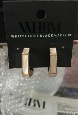 Pendientes de aro del mercado negro de la Casa Blanca con acento de cristal plateado WHBM 1,75 pulgadas #E Foto 1 de 4