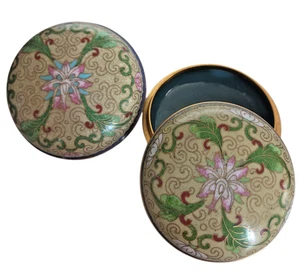 2 Vintage Cloisonné Schmuckkästchen Lotusblume Messing emailliert Republik China - Bild 1 von 5