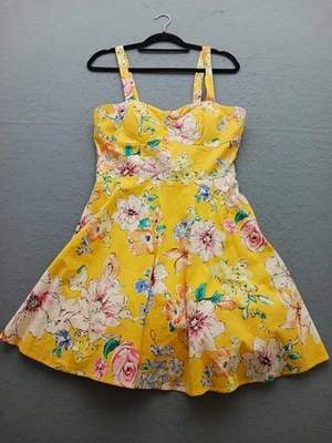 Bailey Blue Women Fit & Flare Mini Dress Size XL Yellow Floral Sleeveless - Image 1 of 4